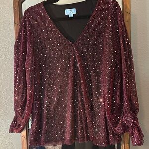 CeCe Burgundy Sequin Blouse